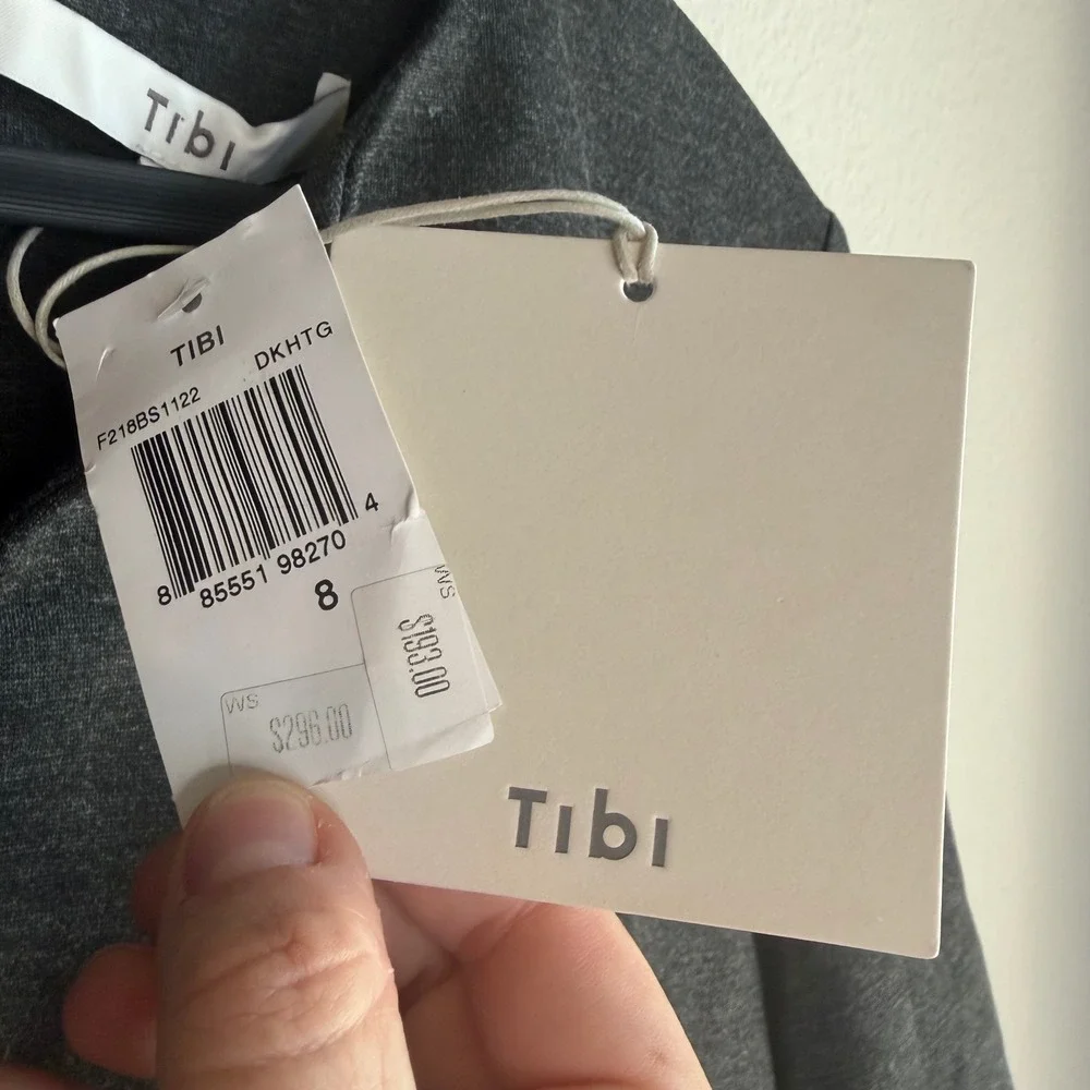 Tibi Bond Stretch Knit Puff Sleeve Dress Gray NWT Size 8 Quiet Luxury Minimalist